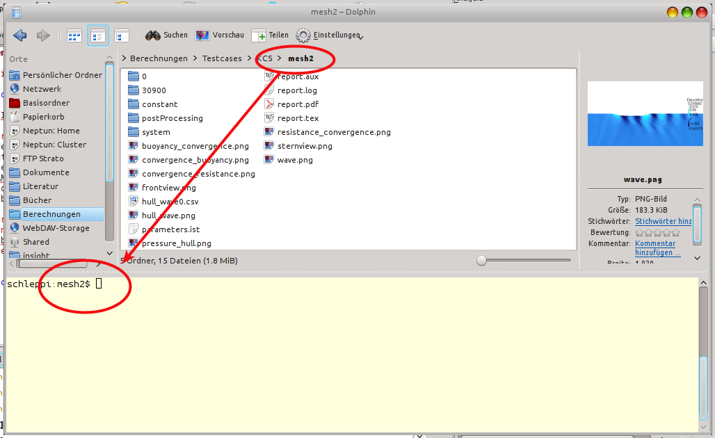 Dolphin file manager with embedded terminal