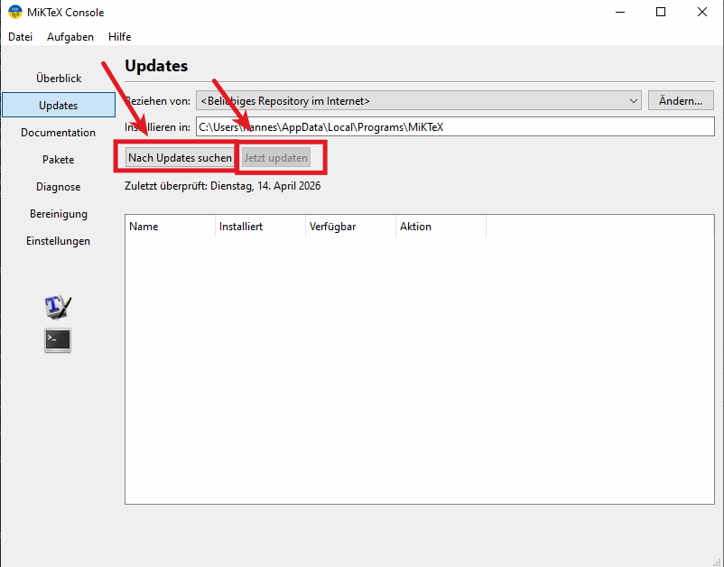 Executing the MiKTeX update