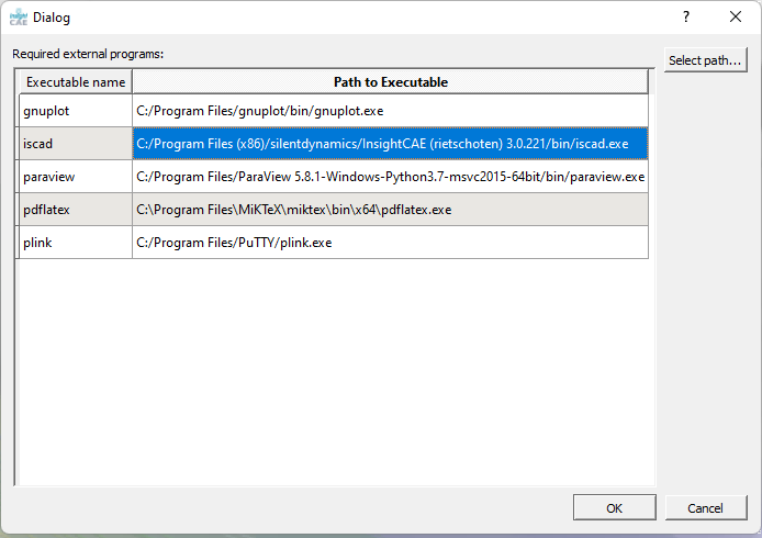Configuration dialog to set the paths to third-party executables