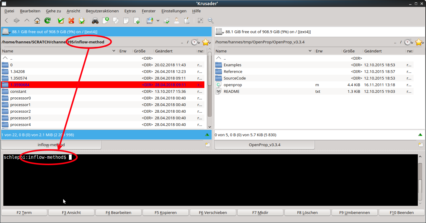 Krusader file manager with embedded terminal