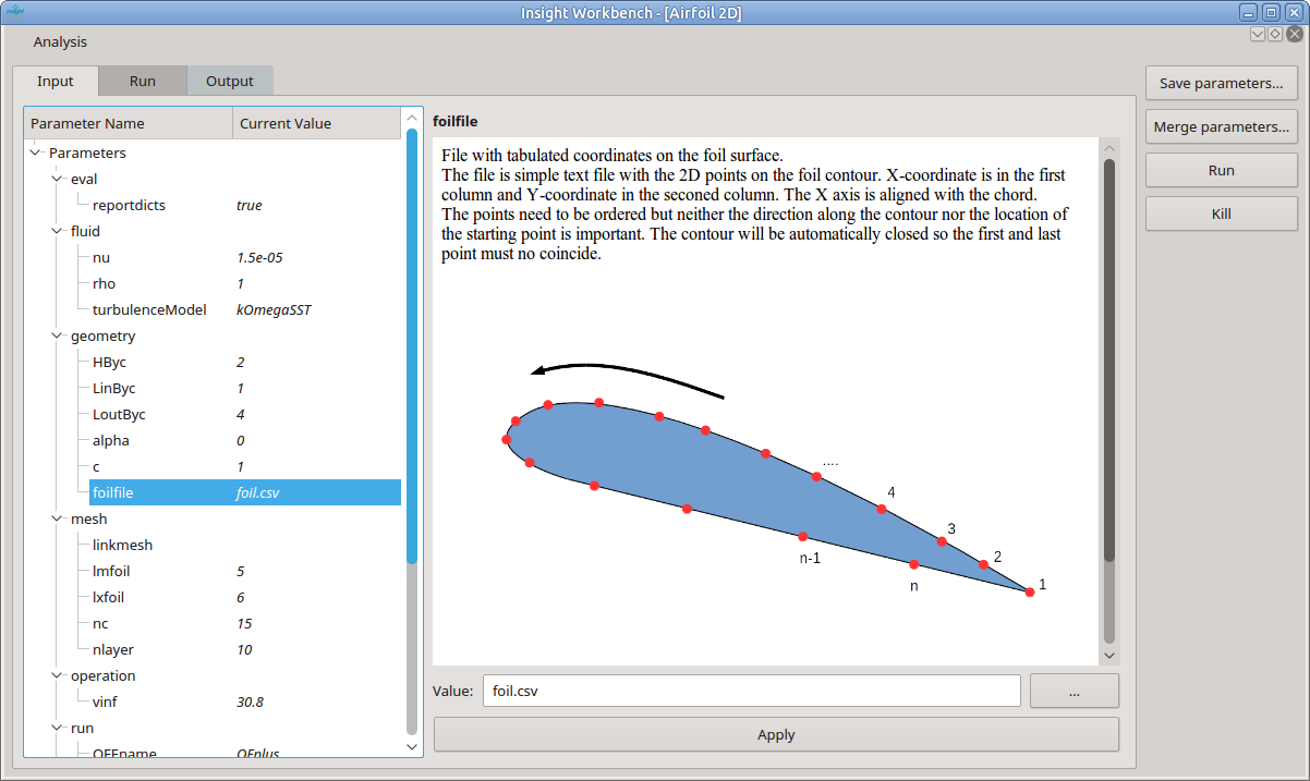 Parameter editing tab of the workbench